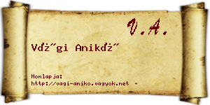 Vági Anikó névjegykártya