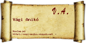 Vági Anikó névjegykártya